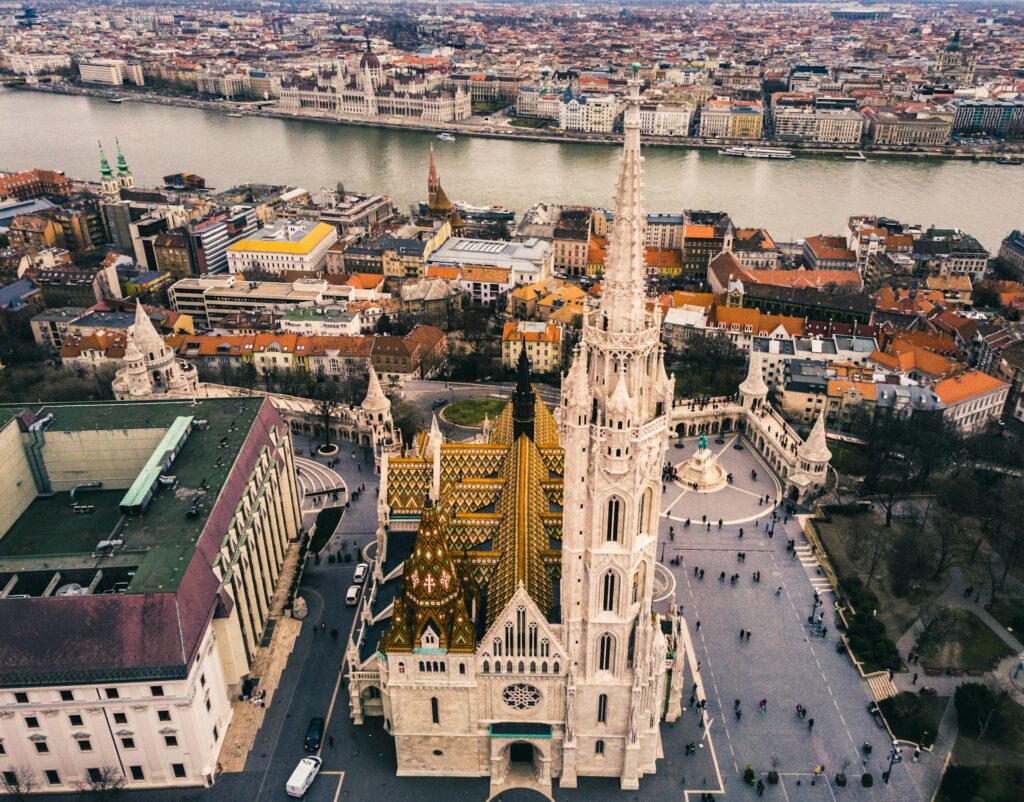 Scenic landscape picture of Budapest from a birds eye view