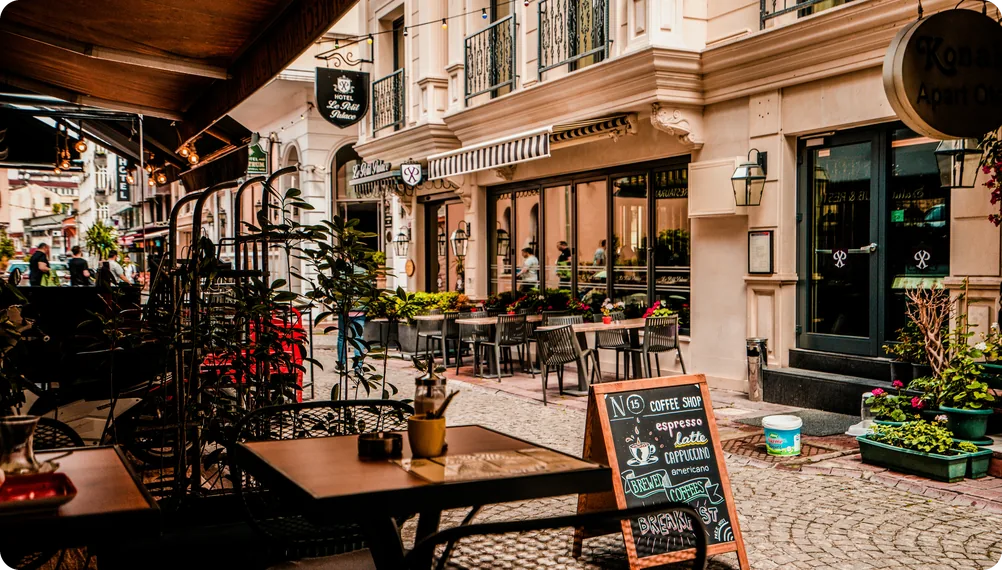 Cafe terrace on a quiet street in Istanbul