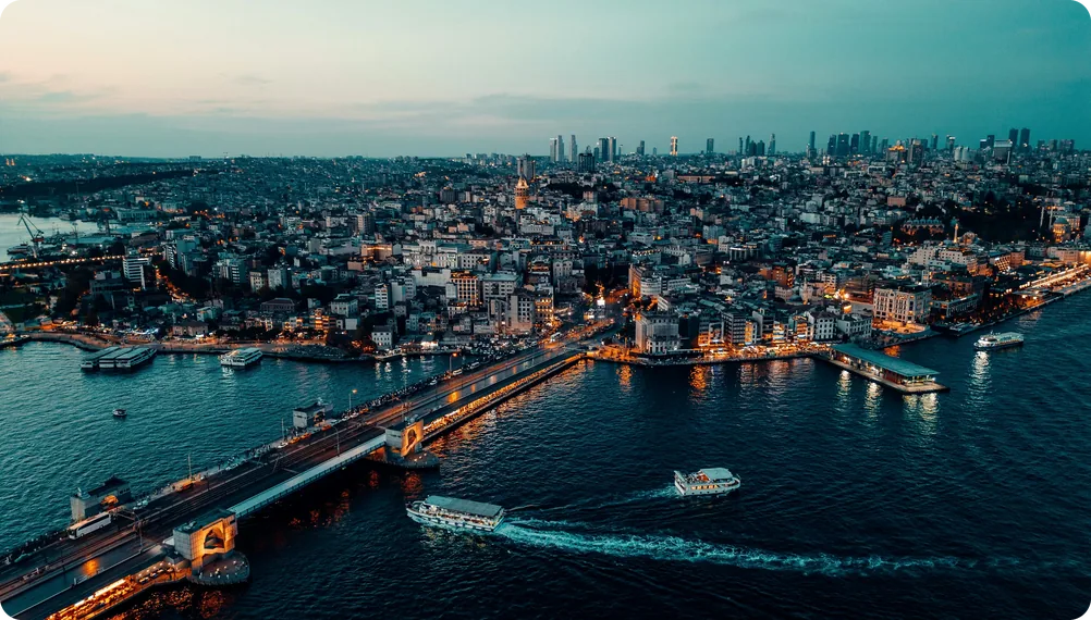 Aerial view of Istanbul and the Golden Horn at dusk